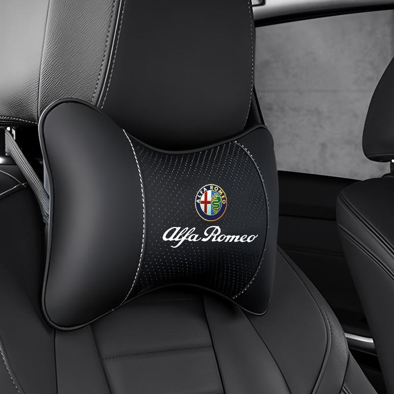 Car Neck Pillow Auto Emblem Headrest For Alfa Romeo Giulietta Mito 159 Giulia Stelvio 156 147 Tonale Brera Disco Volante Spider mno522