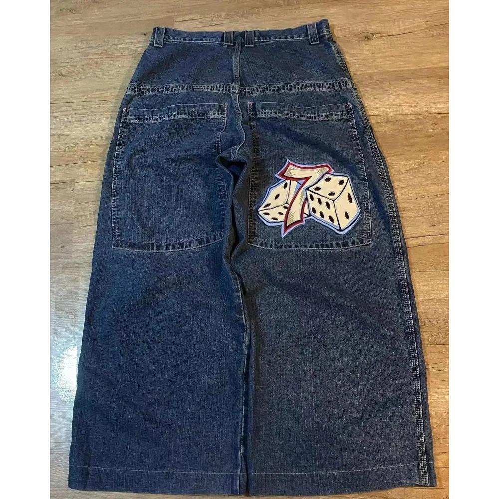 Джинсы ZYLLO Baggy Y2K Одежда Мужская Женская Харадзюку Хип-хоп Вышитые Винтажные Синие Джинсы Мешковатые Низкая Посадка Широкие Штанины