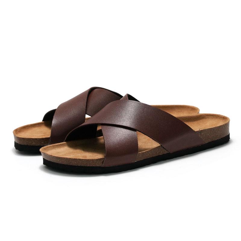 RUIZUSTOCK Ruizu Men's Summer Cork Cross-Strap Beach Sandals