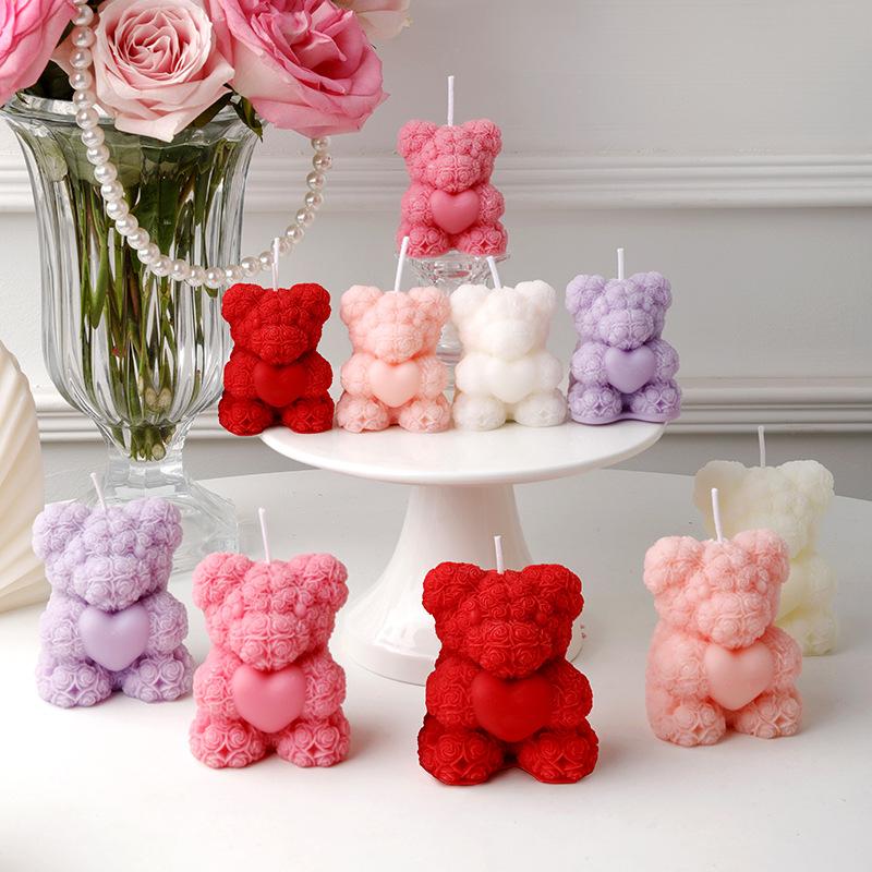 Rose Bear Aromatherapy Candle, Lovely Decoration Wedding Partner Hand Gift Home Decoration, Valentine's Day Gift, Birthday Present