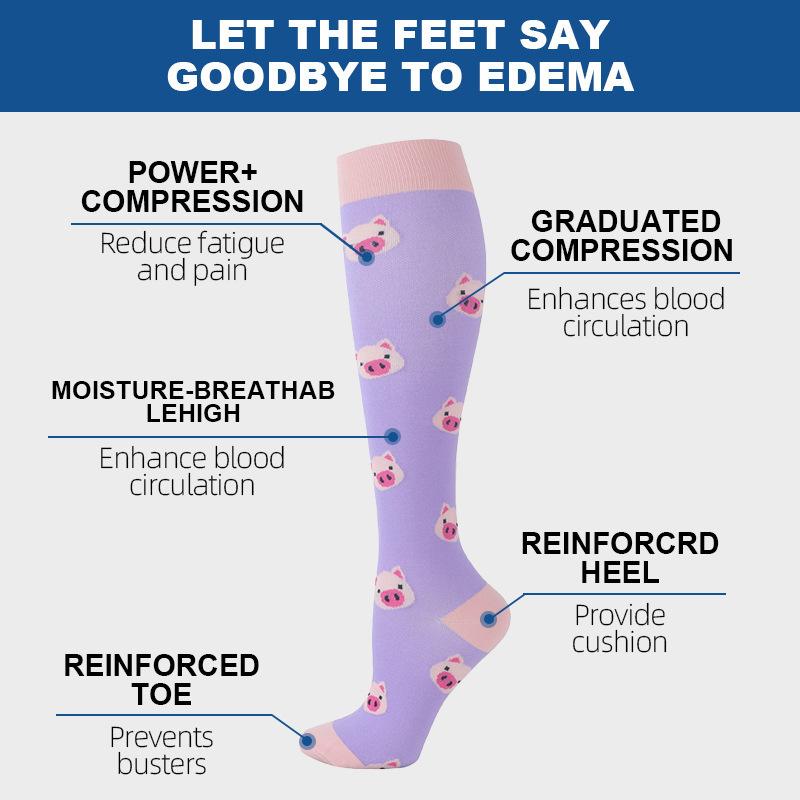Unisex Compression Socks Calf Pressure Stockings Compresse Sports Marathon Varicose Veins Yoga Men Women Nurse Cartoon Pattern