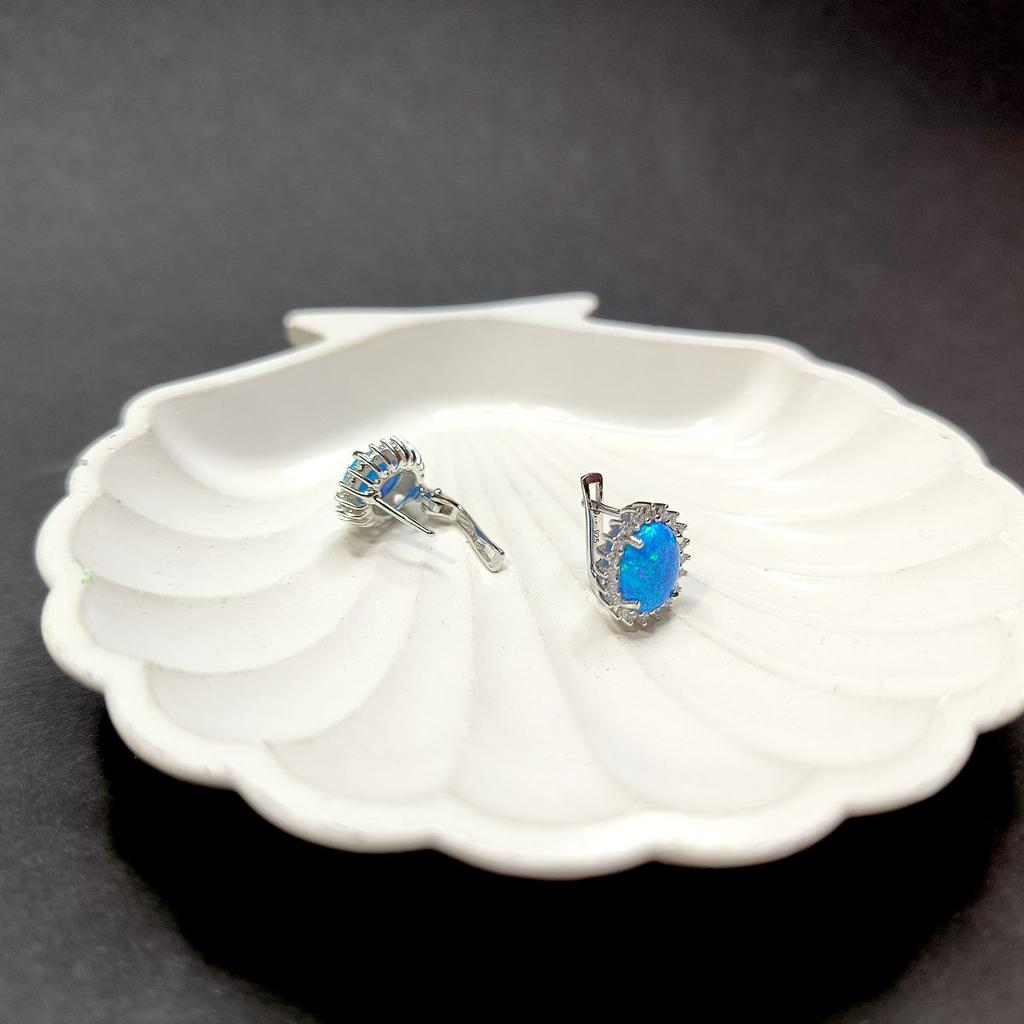 Silver Earrings with Opal 2.616ct, Cubic Zirconia (2174240)