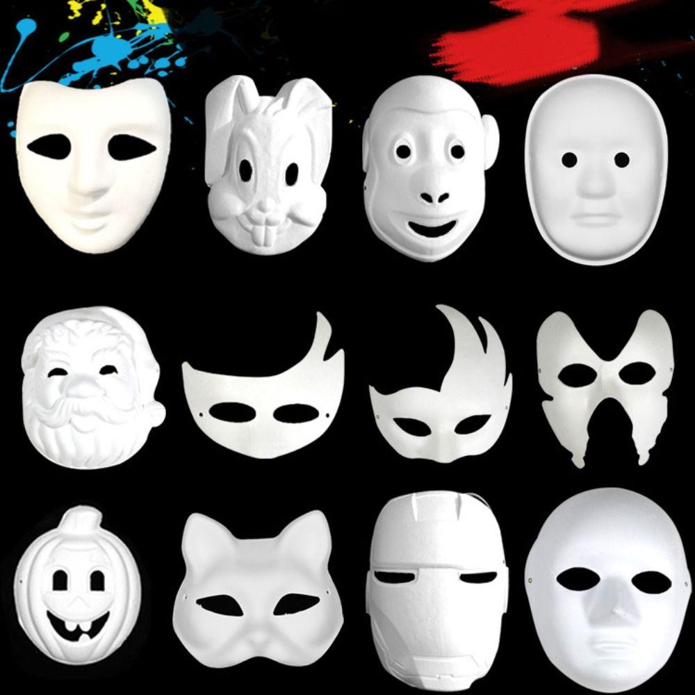 Paintable Masquerade Mask White Half Face Mask Japanese Cosplay DIY Hand-Painted Mask Halloween