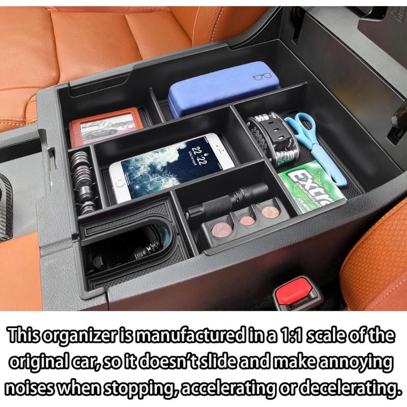 For Toyota Tundra 2014- Center Console Armrest Organizer Tray Durable ABS Black Storage Box With Divider Car Accessories
