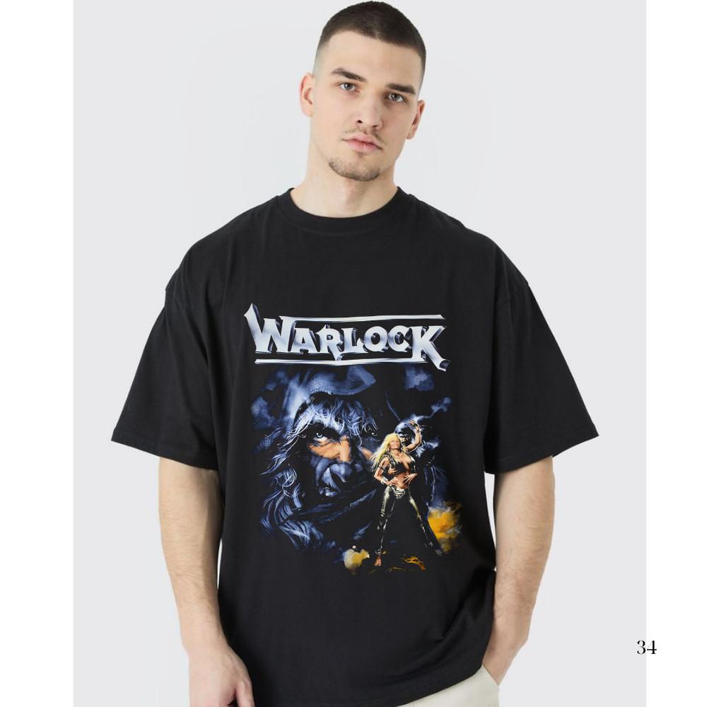 Warlock Band Ретро Черная Графическая Футболка Хлопковая Футболка Все Размеры S5XL