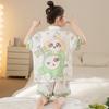 Girls Ice Silk Pajama Set Short Sleeve Cartoon Print Sleepwear 8-14 Years Old Kids
