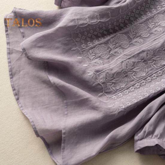 Женская рубашка с круглым вырезом и коротким рукавом, вышитый цветочный узор, топы, однотонная тонкая ретро-блузка, повседневная одежда