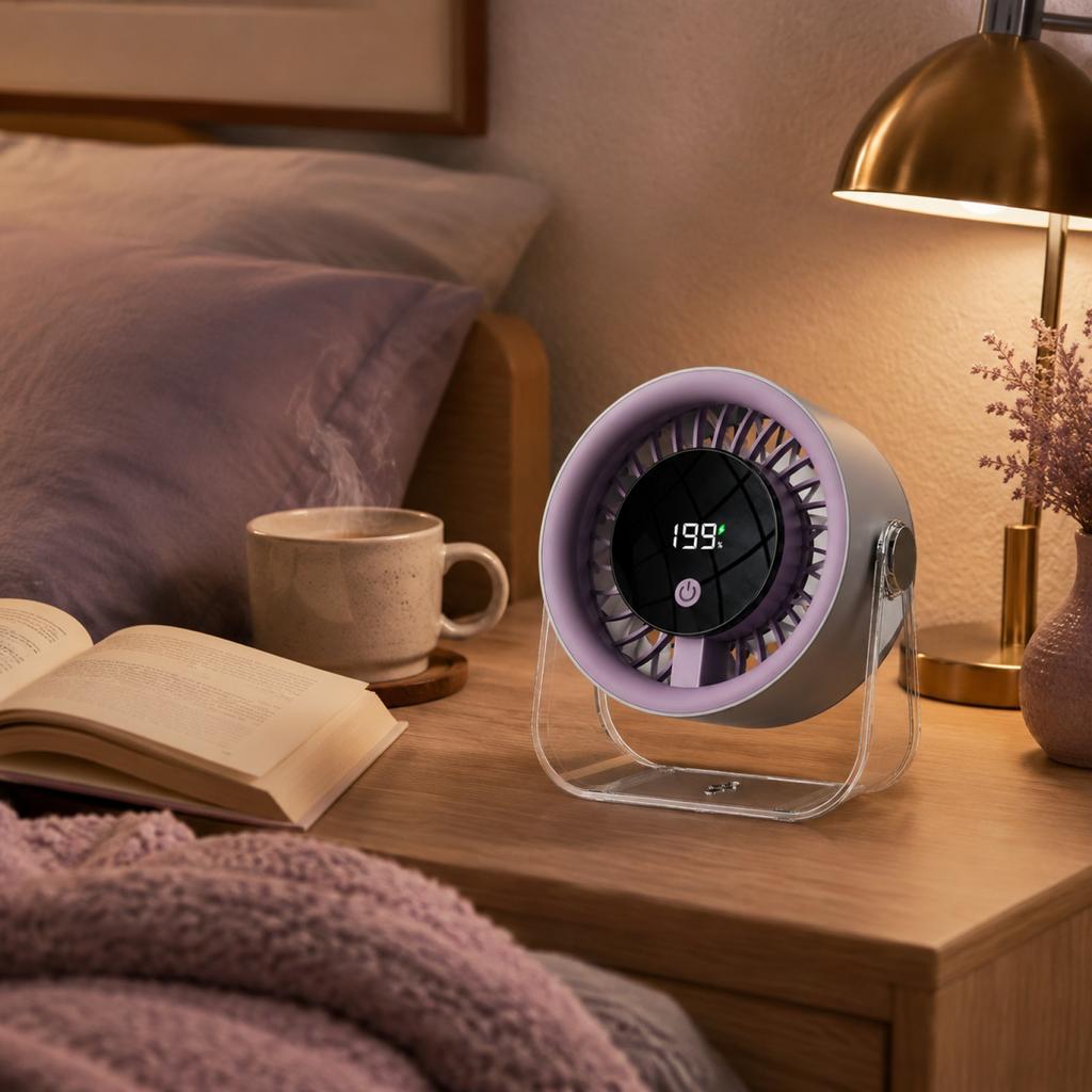 USB Rechargeable Desktop Fan with Digital Display - Small Desk Fan for Home Bedroom, 3 Speeds, Timer