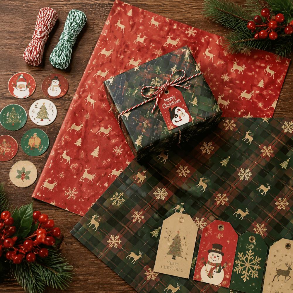 12pcs Santa Print Gift Wrapping Paper Snowflake Print Christmas Wrapping Paper  Holiday Presents