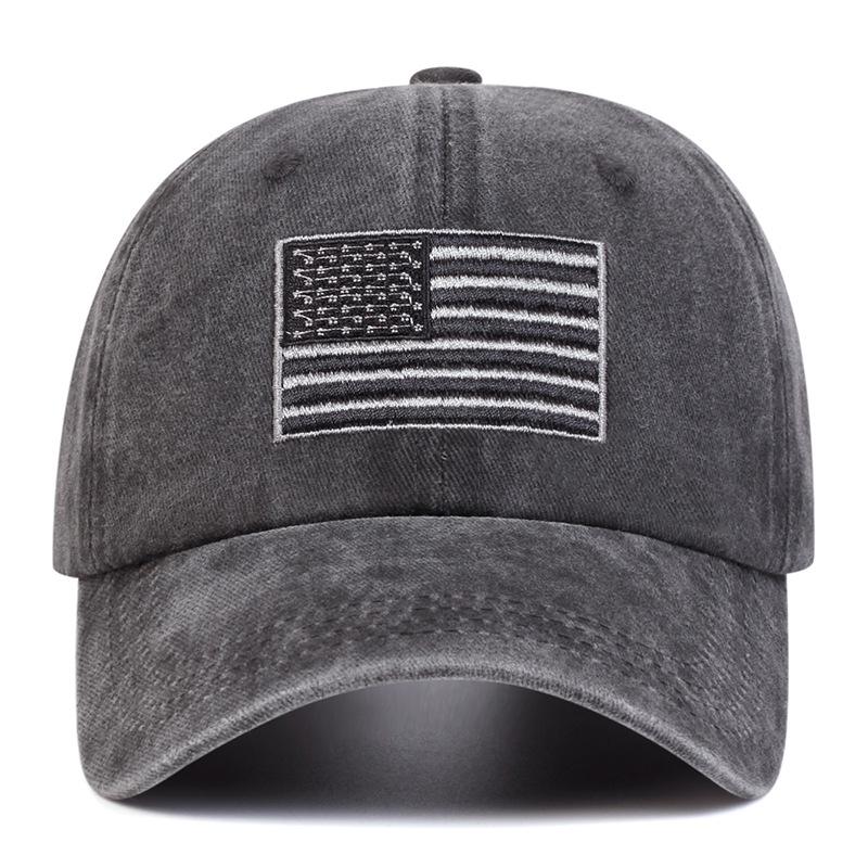 Washed vintage letter baseball cap versatile for men and women, American flag pure cotton hat