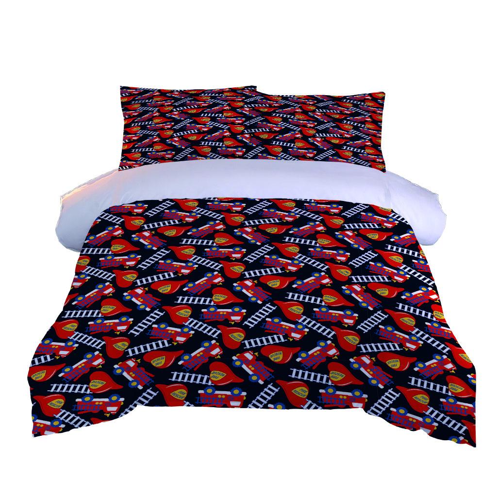 Children'S Quilt 3D Fireman Fire Truck Print Bedding 3Pcs Fashion Duvet Cover Set For Bedroom, Guest Room Soft Comfortable