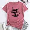 Повседневная футболка с короткими рукавами из чистого хлопка с принтом кота для женщин