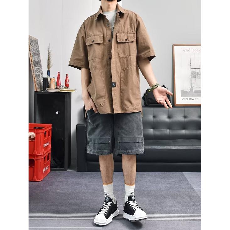 Retro Shirt Men'S Summer Outfit Hong Kong Style Student Loose And Niche Design Fun New Men'S Top For Outdoor Wear