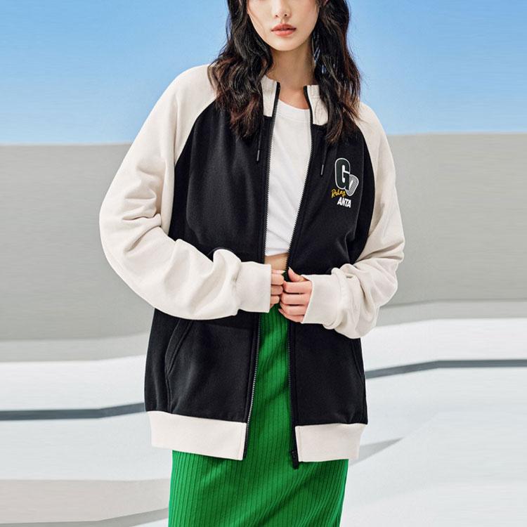 Anta Life Series Letter Pattern Print Color Block Knit Hooded Jacket Unisex Jackets Black 152318707-2