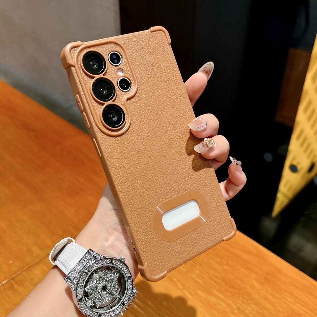 Подходит для Samsung S25Ulltra Чехол для мобильного телефона с рисунком личи и защитой от протечек S24 Кожа A36 Четырехугольная защита от падения Полное покрытие Мягкий чехол