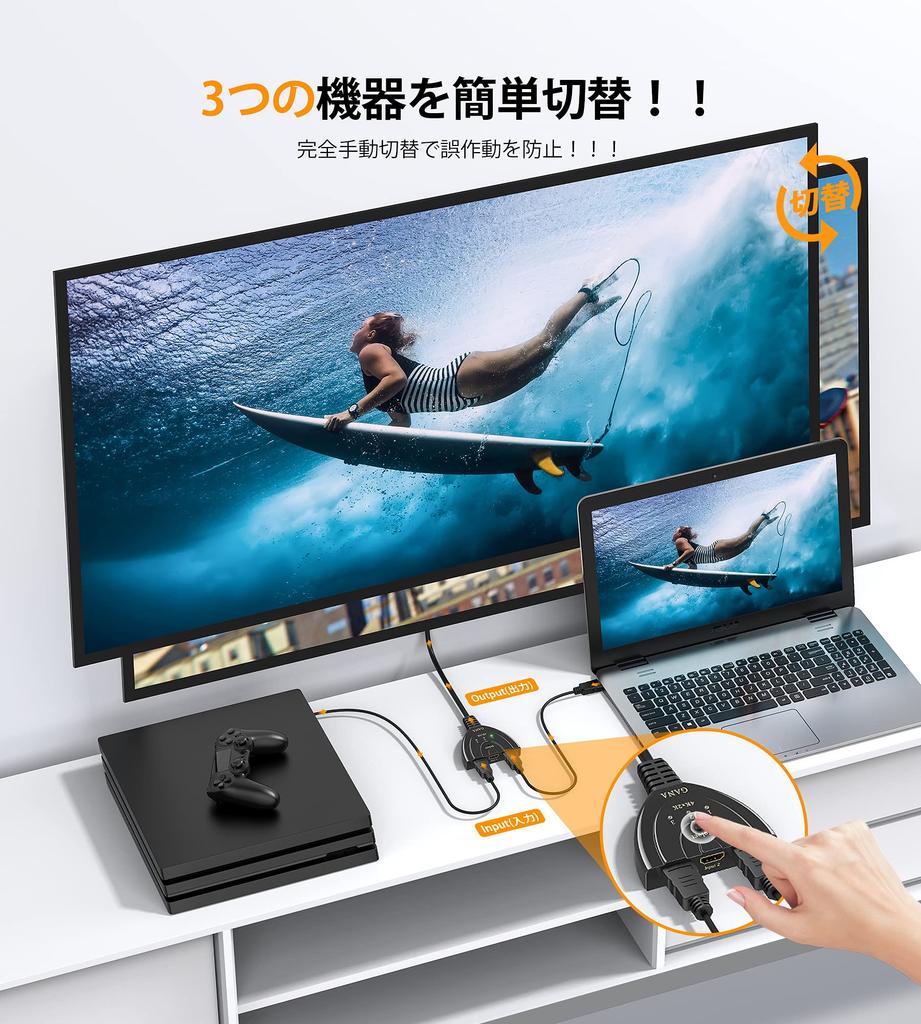 GANA HDMI 3 Совместимый без блока питания Совместимый с Chromecast One Игровой Xbox LCD Switch/Разветвитель/Селектор, 4Kx2K, 1 Вход/1 Выход, Позолоченный