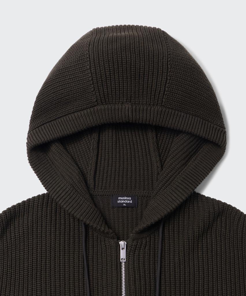 MUSINSA STANDARD Ribbed Knit Hooded Zip-Up [Brown]