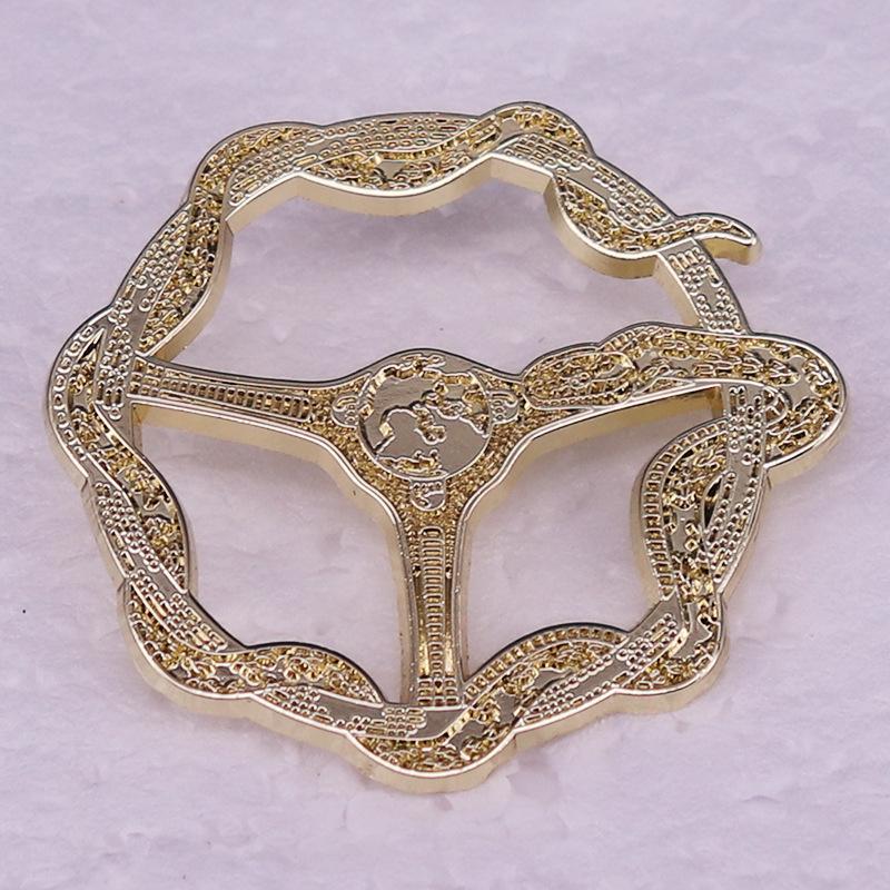 Gold Steering Wheel Brooch & Snake Ring Badge