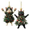 Christmas Cat In Christmas Tree Acrylic Hanging Ornament 2D Flat Car Rearview Mirror Charm Holiday Gifts for Cat Lovers