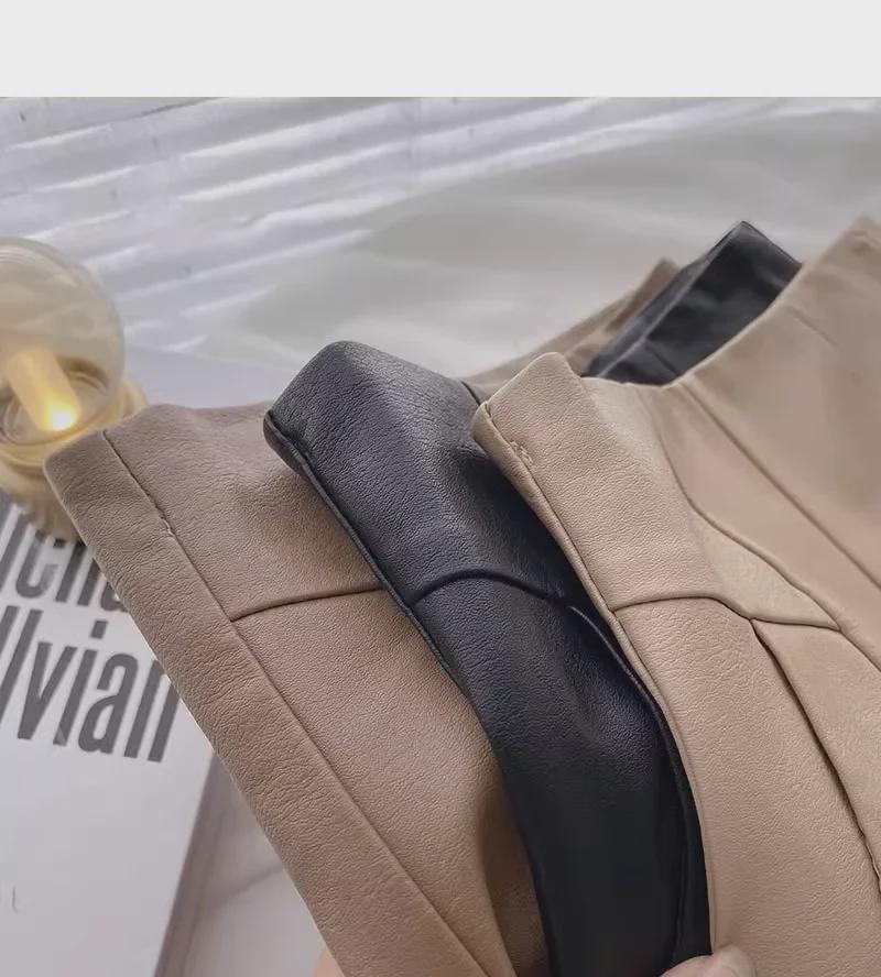 Женские шорты А-силуэта из искусственной кожи с высокой талией и широкими штанинами — корейская мода на осень/зиму