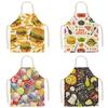 Food Pattern Printed Diet Apron Home Cleaning Tools Hamburger French Fries Pizza Pattern Kitchen Apron Anti-stain Linen Apron