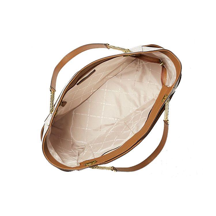 Michael Kors MK Jet Set Сумка через плечо из холста с цепочкой и логотипом, вместительная, женская, цвет Ванильно-белый 35F1GTVT3B-VANILLA