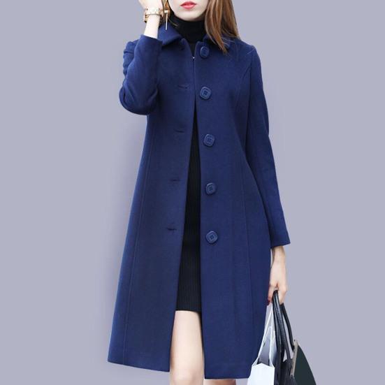 Lady Fall Winter Woolen Coat Turn-down Collar Single-breasted Loose Mid Length Thick Keep Warm Overcoat for Commuting Dating Travel