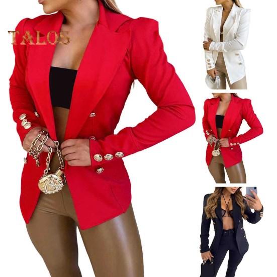 Женский пиджак с лацканами, длинный рукав, кардиган, однотонный, открытый спереди, приталенный пиджак, деловая верхняя одежда