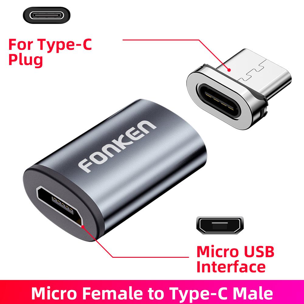 FONKEN Кабель Micro USB типа C, конвертер, магнитный адаптер кабеля, магнитный разъем кабеля зарядного устройства, конвертер для зарядки мобильного телефона