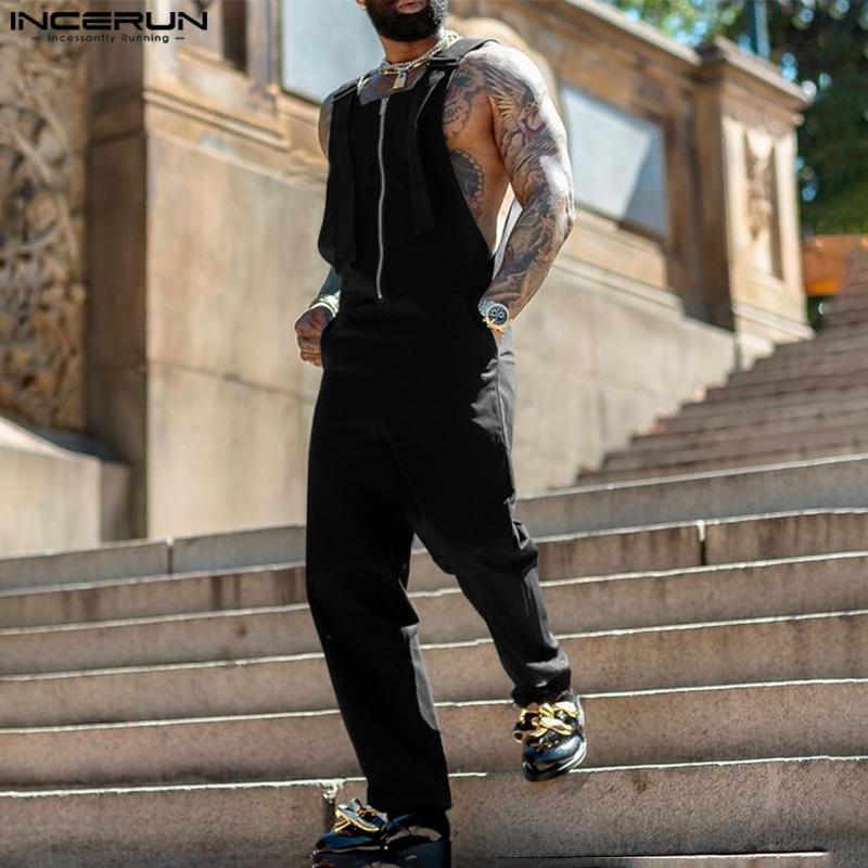 INCERUN Мужские комбинезоны с застежкой-молнией на подтяжках, регулируемые лямки, длинные шаровары