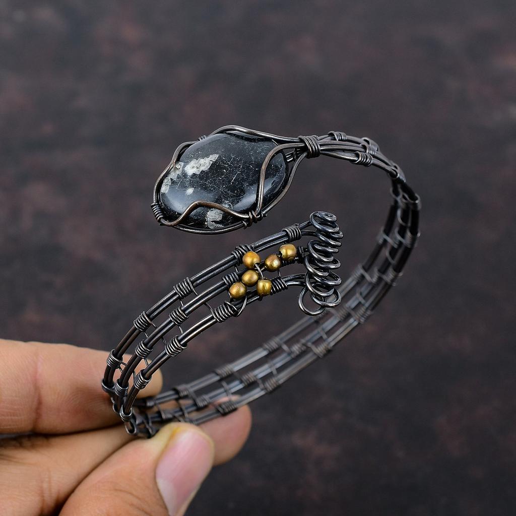 Браслет-хризантема, медная проволочная обертка, регулируемый браслет-манжета, браслет ручной работы с драгоценными камнями, медные украшения, подарок для него, проволочная обертка, ювелирные изделия