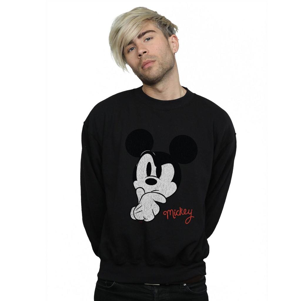 Disney Mens Mickey Mouse Distressed Ponder Sweatshirt