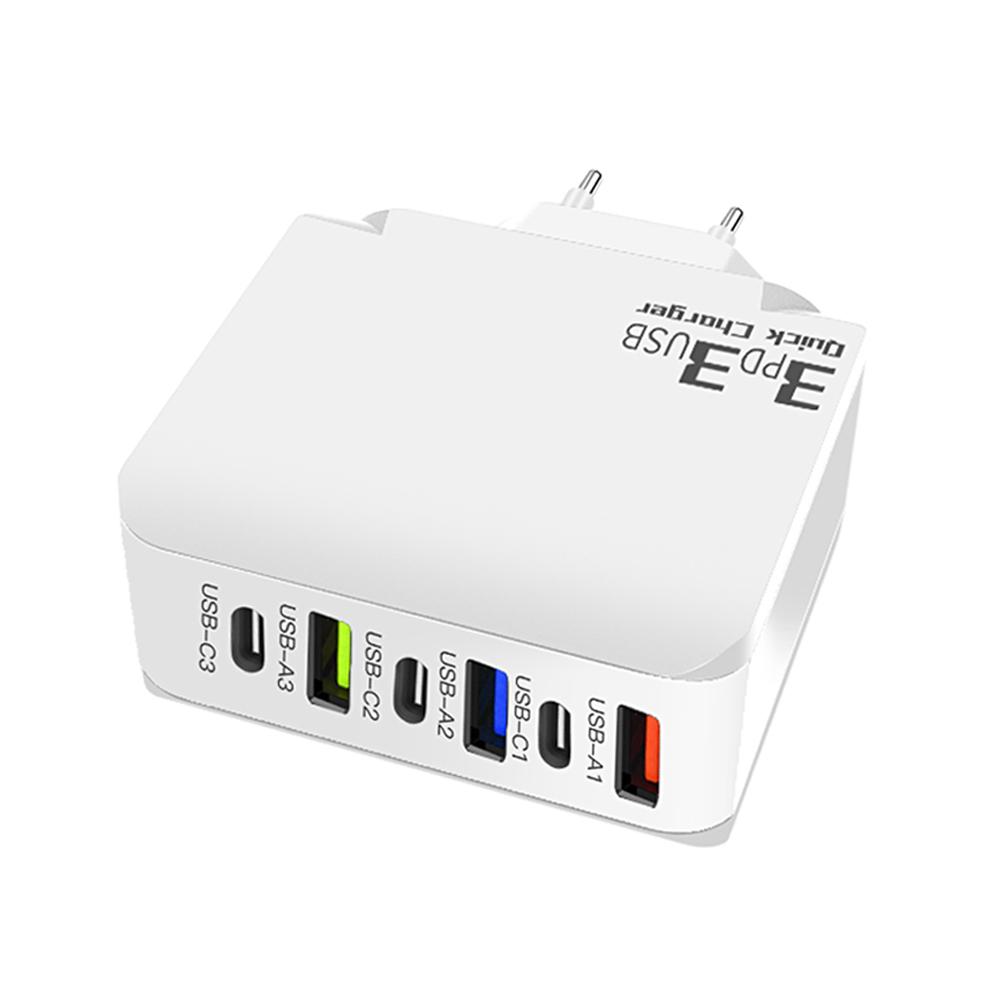 Зарядное устройство USB Type C 65 Вт, 6 портов, быстрая зарядка, адаптер для iPhone, Samsung, Xiaomi, многопортовое быстрое зарядное устройство с вилкой EU/US