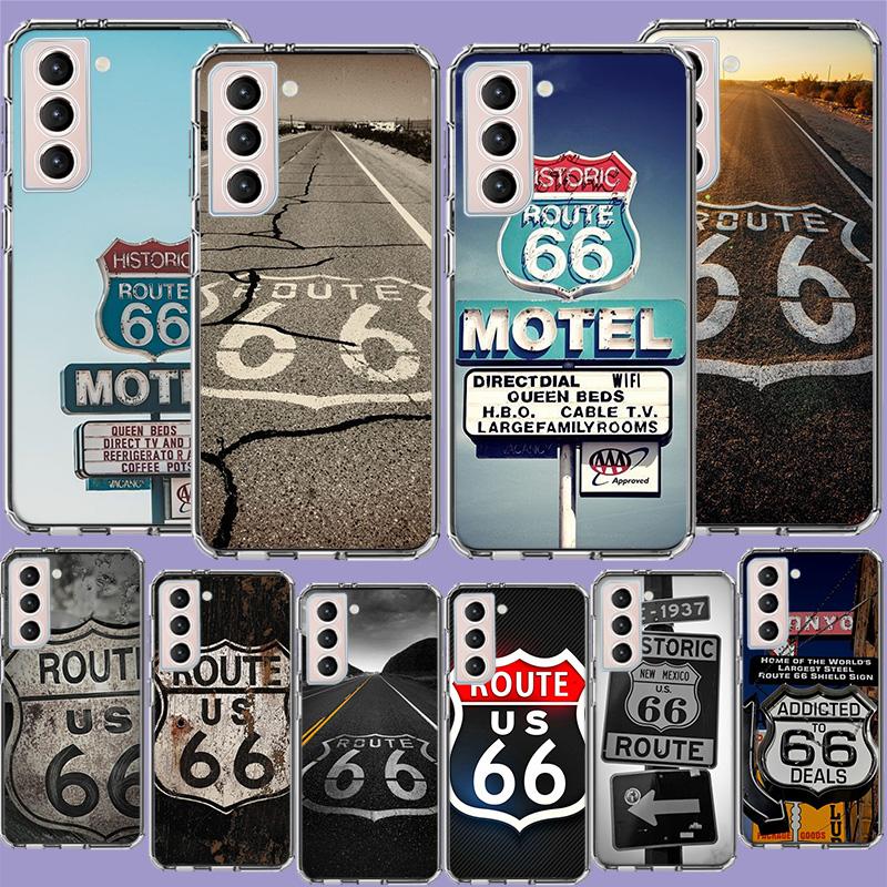 Чехол для телефона America Route 66 для Samsung Galaxy S25 Edge S24 S23 FE S21 S20 S10 Plus S22 S26 Ultra Чехол Прозрачные Чехлы ТПУ Capa She