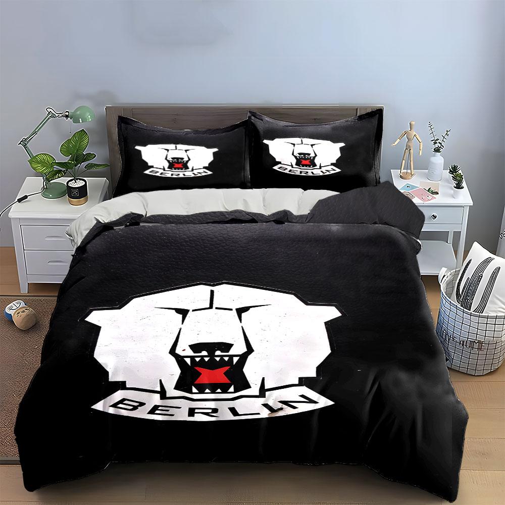 "Polar Bear Logo with Berlin Text" Print Bedding Set Duvet Cover Pillowcases (1* Duvet Cover 2* Pillowcases Do Not Include Comforter)