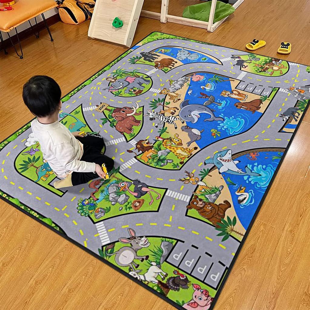 Детский коврик-головоломка с изображением шоссе из мультфильма - забавный игровой коврик с дорожной картой для детей и комнат родителей и детей