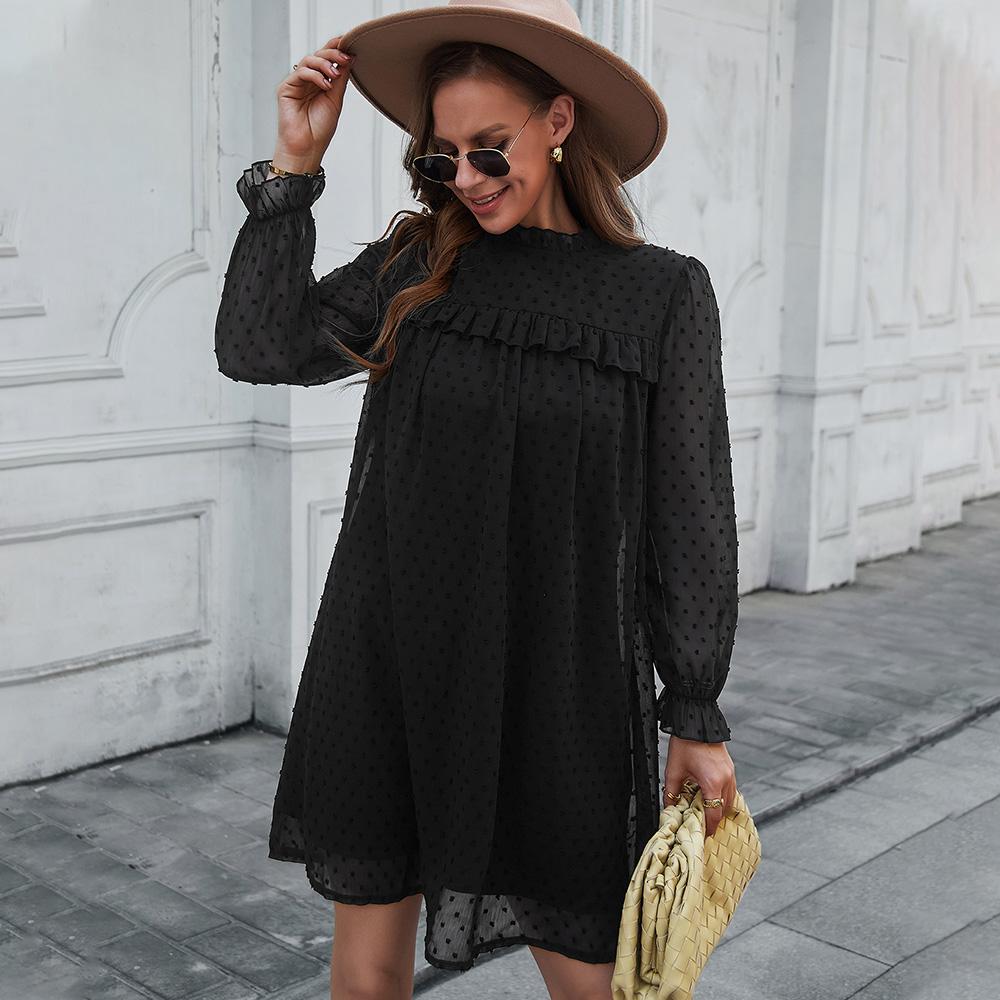 Solid Jacquard Short Women Casual High Waist Butterfly Sleeve Spring Summer Mini Dress A Line Dress