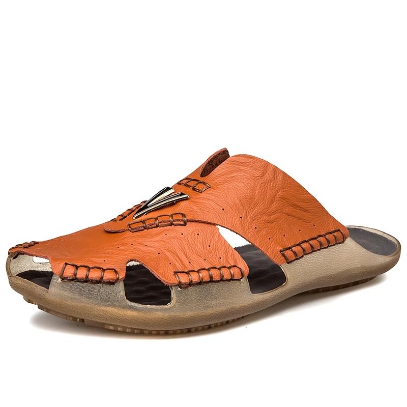 Новые кожаные тапочки мужские домашние тапочки для дома классическая обувь для дома повседневные шлепанцы кожаные сандалии Zapatos Hombre