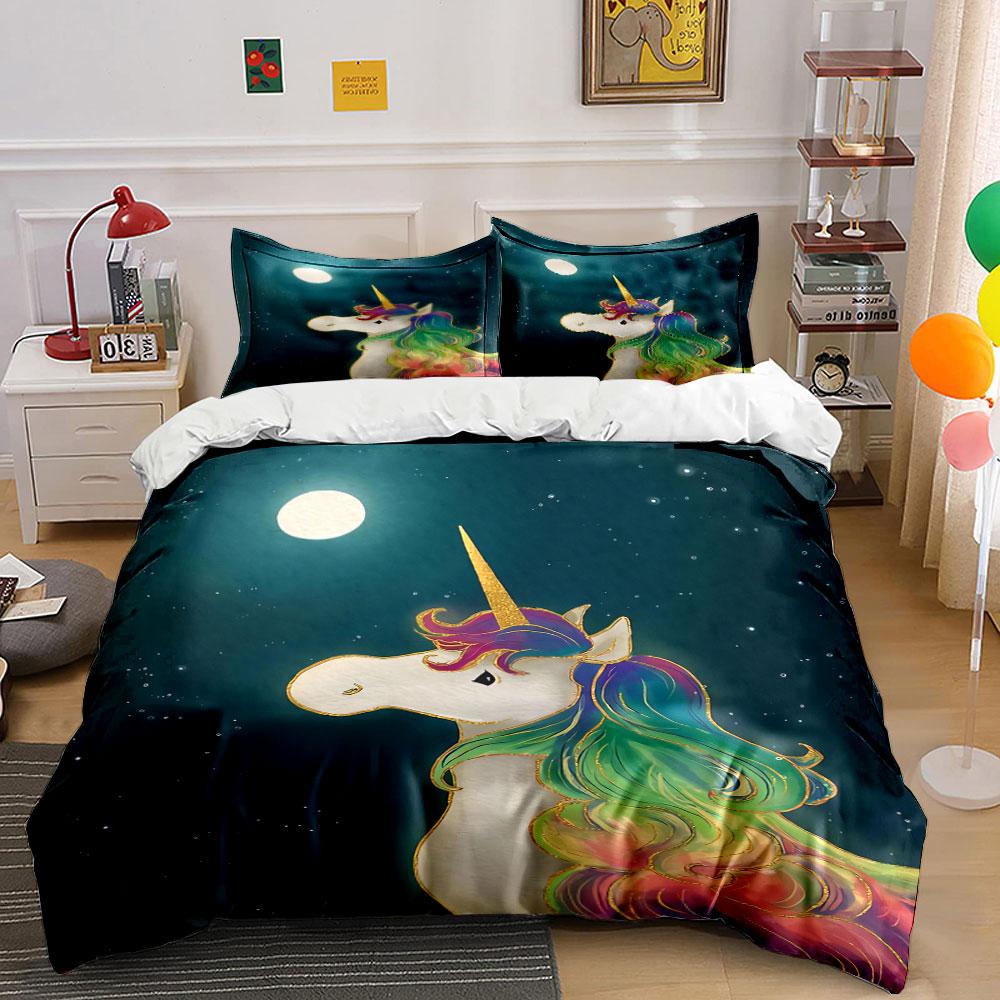 Rainbow-maned unicorn design. Bedding sets Duvet cover sets Duvet covers Pillowcases(1 * Duvet Cover 2 * Pillowcases, without duvet insert)