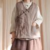 Женские льняные жилеты в китайском стиле, пальто с v-образным вырезом без рукавов, лоскутные карманы, однотонные осенние женские винтажные жилеты