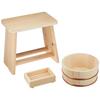 Hoshino Industrial Japanese-Made 3-Piece Bath Set A - Cypress Bath Chair, Fir Bath Bucket, Cypress Soap Dish