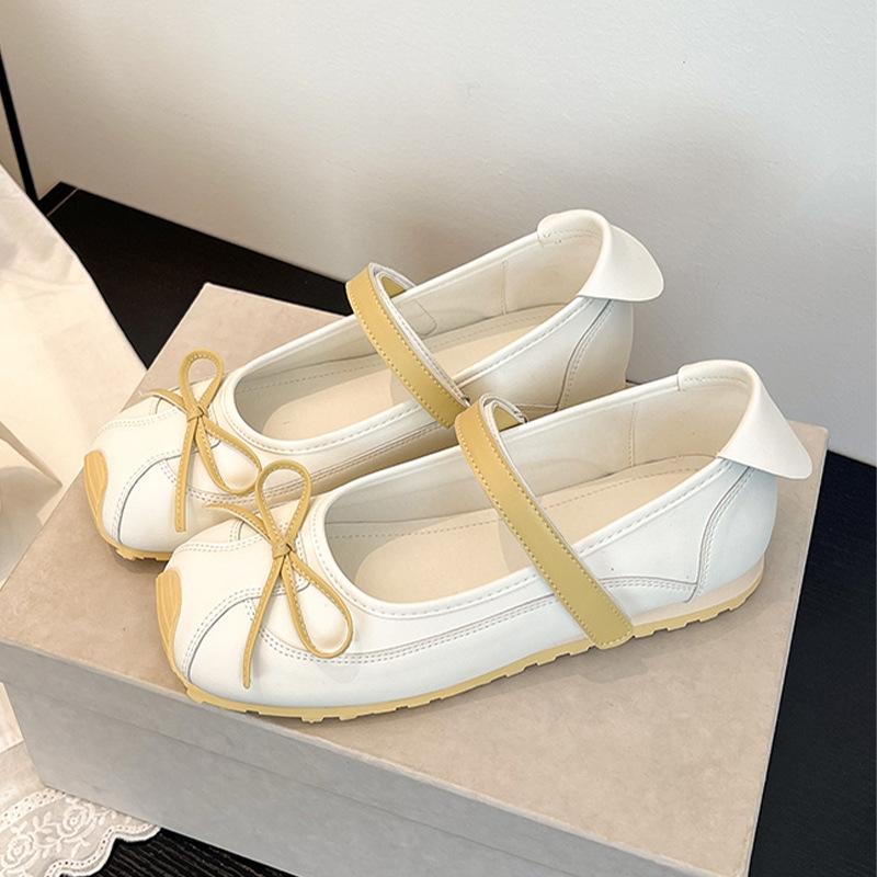 French sweet bow light mouth ballet single shoes women's skirt round head Velcro word with Mary Jane shoes