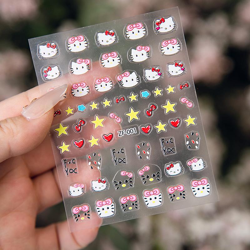 Очаровательные наклейки для дизайна ногтей Hello Kitty: Милые Мультяшные Дизайны с Бантами и Звездами