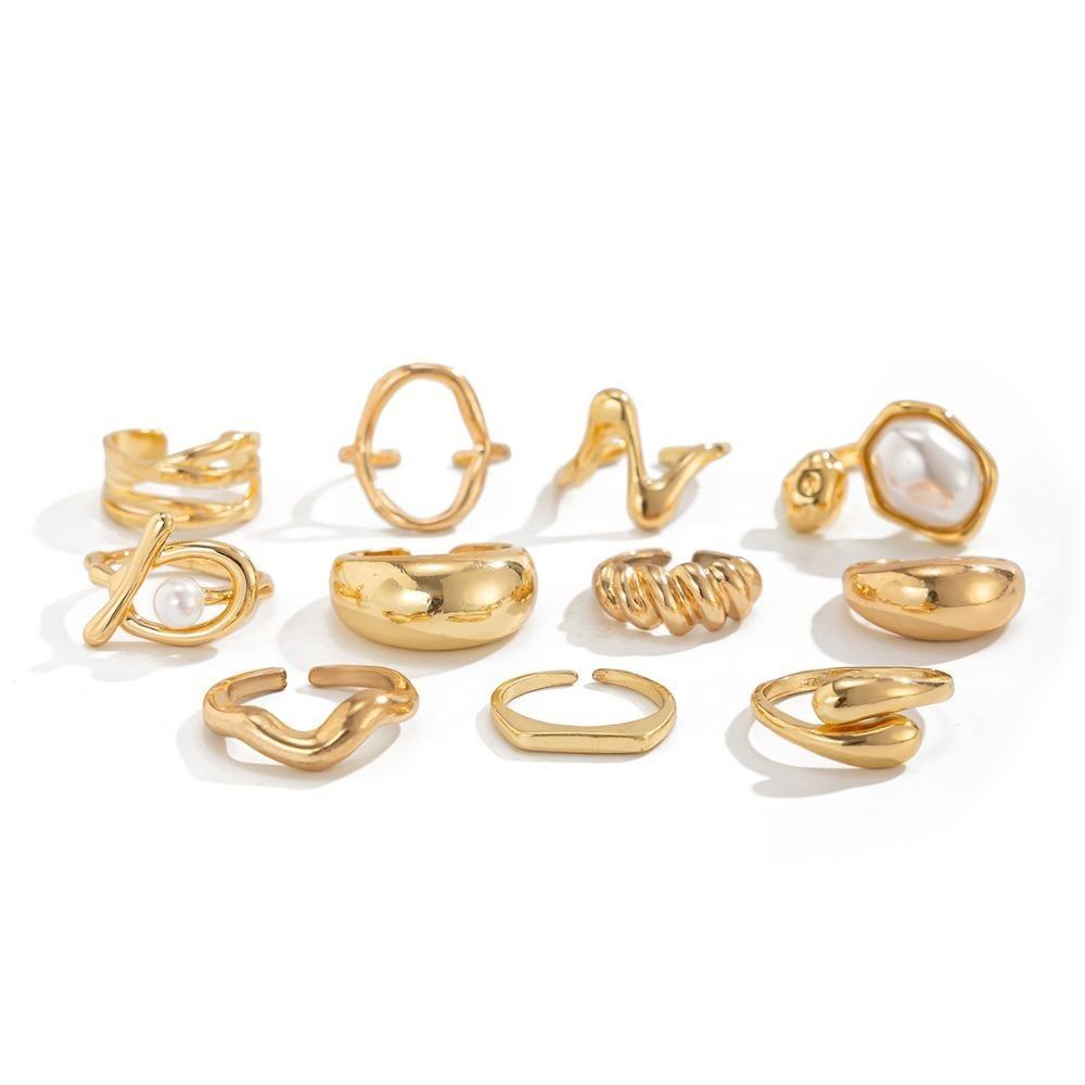 Jewelry Fashion Irregular Shaped Baroque Pearl Ring Set Geometric Hip Hop Women's Ring