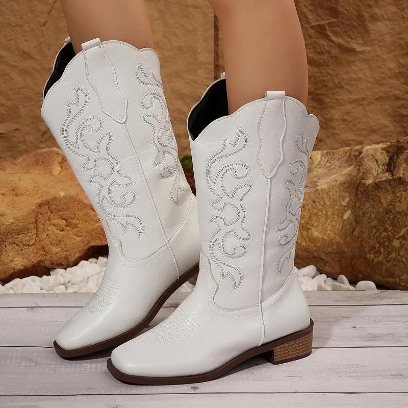 Fashion 2024 Fashion Women's Shoes Slip-on Women's Boots Hot Sale Embroidery Modern Boots Women New Plus Size Mid-Calf Boots Zapatos
