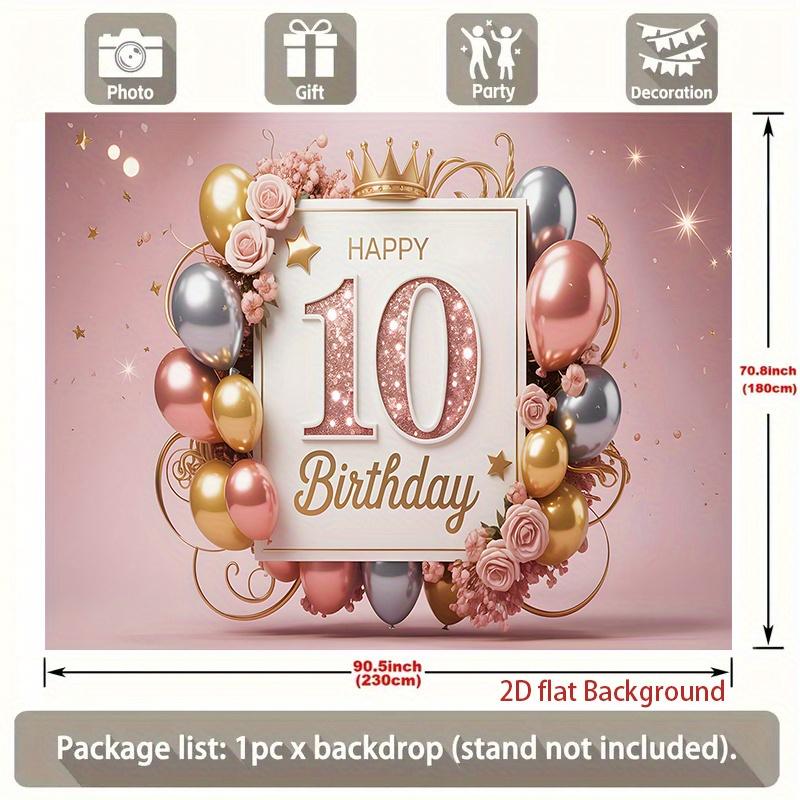 1pc Birthday 10th Glitter Balloon Elegant Hanging Banner Golden Polyester