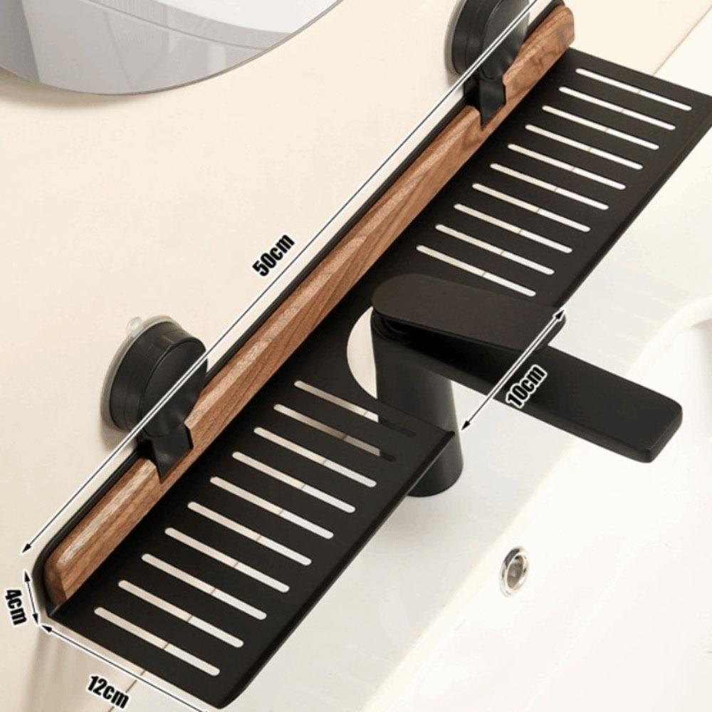 No Drill Suction Cup Bathroom Shelf Walnut Finish Over Faucet Sink Rack Heavy Duty Storage Rack  RV
