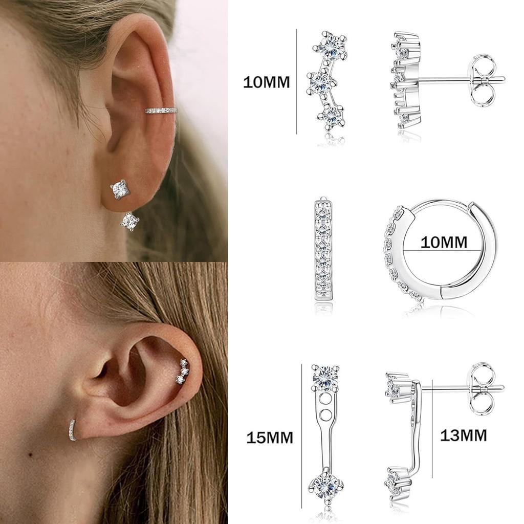 3 Pairs 316L Surgical Steel Hypoallergenic Earrings Set for Multiple Piercing Stud Huggie Small Hoop Earrings for Sensitive Ears