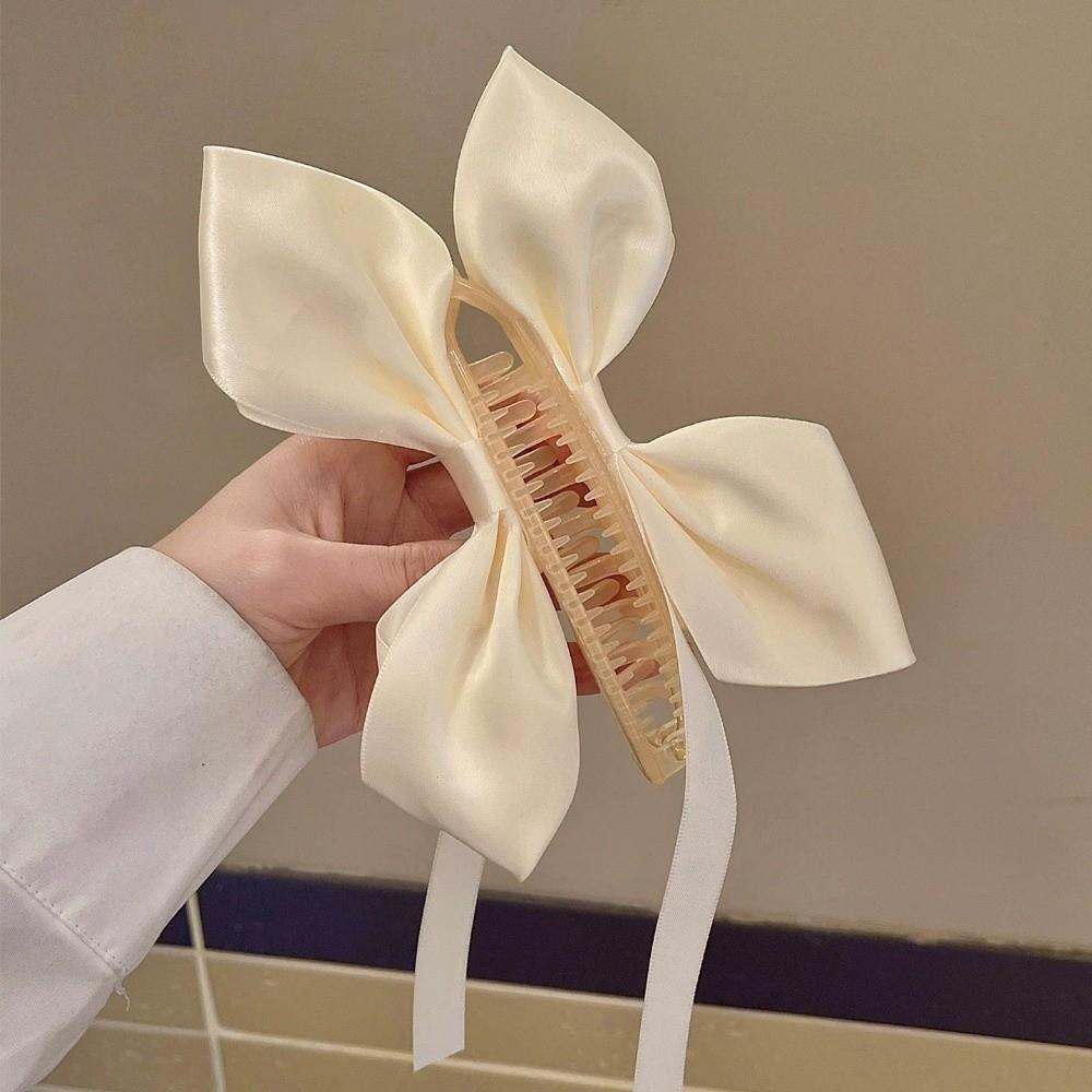 Satin Bowknot Solid Color Hair Clip Wide Side Ponytail Clip Versatile Banana Clip Daily Use