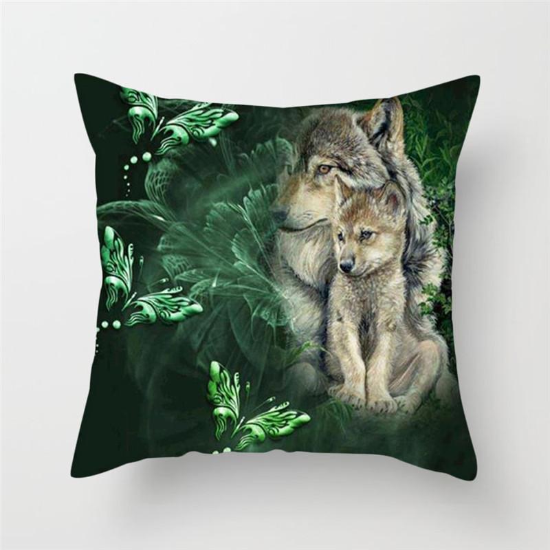 45x45cm Polyester Wildlife Print Cushion Cover Wolf King Photo Pillow Cover Home Sofa Decoration Pillowcase